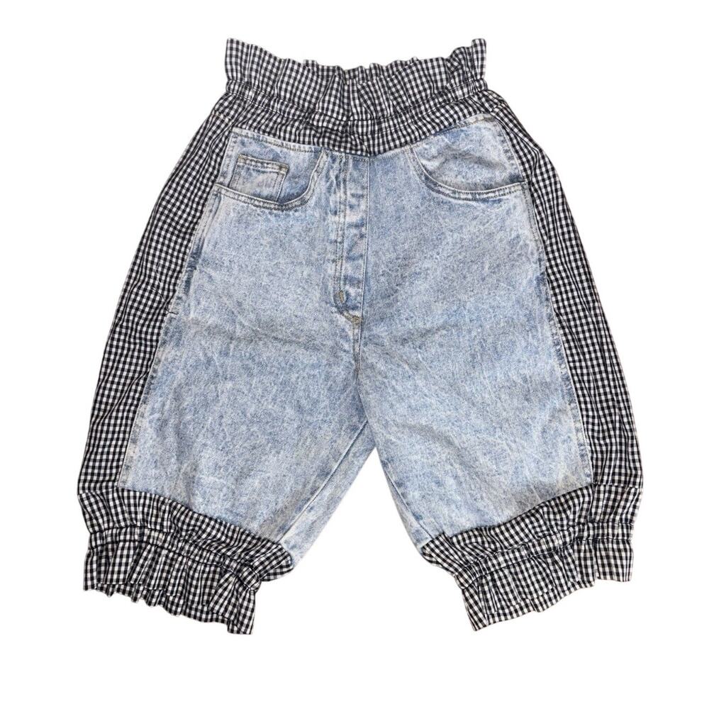 Vtg 80s Acid Wash Denim Gingham Bloomer Shorts New Age Metaphysical S/M Rare